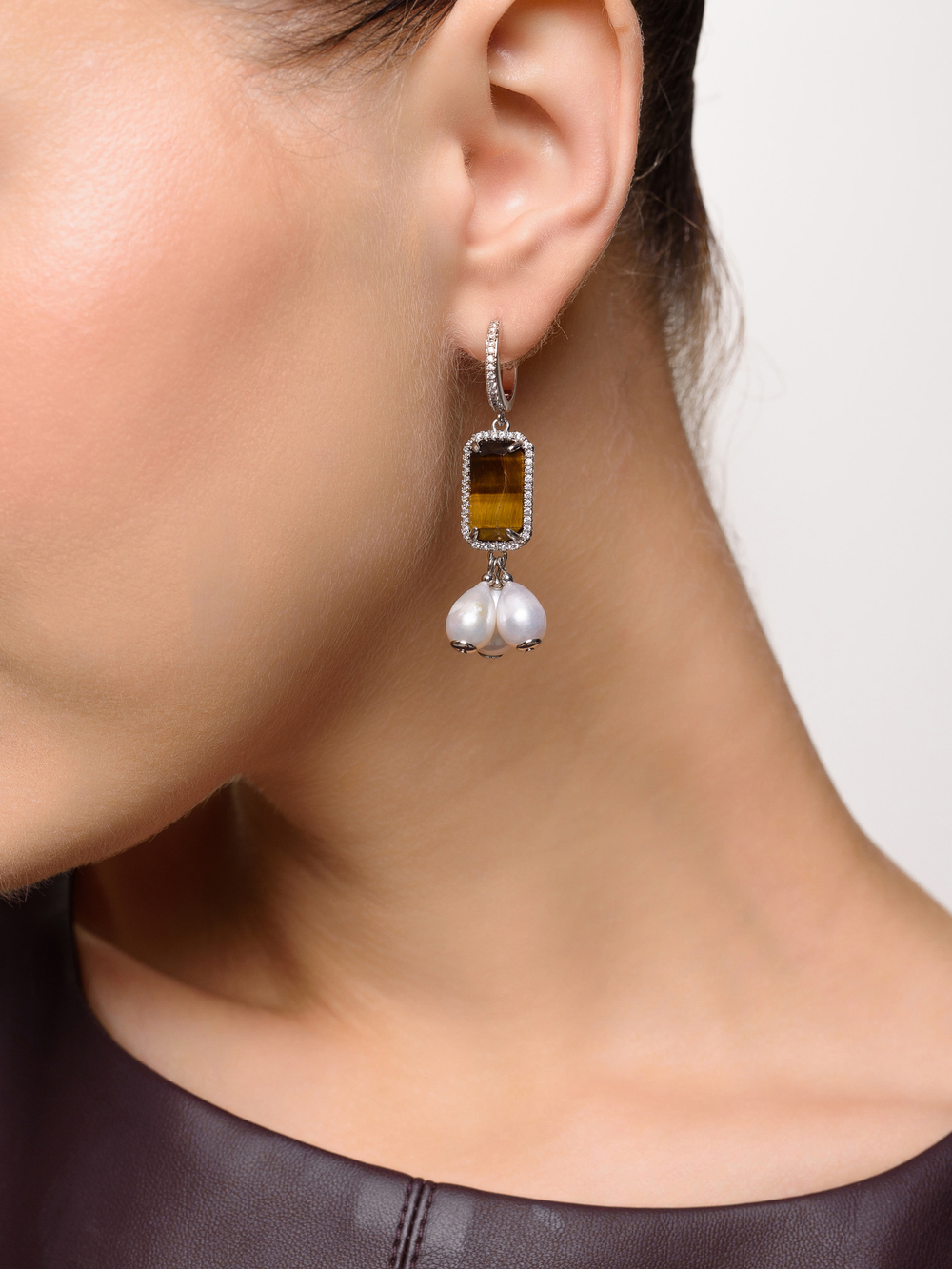 Серьги "Tiger's eye pearl rice"