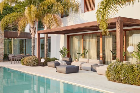 Пуф-шезлонг со спинкой Square темно-серого цвета для садового модульного дивана 165 x101см