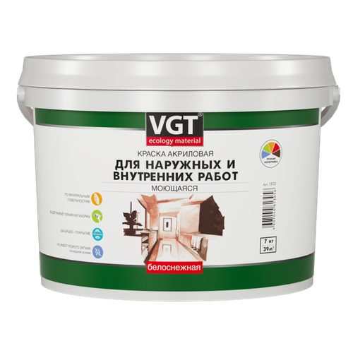 Краска для наружных и внутренних работ моющаяся «Белоснежная» ВД-АК-1180 3кг