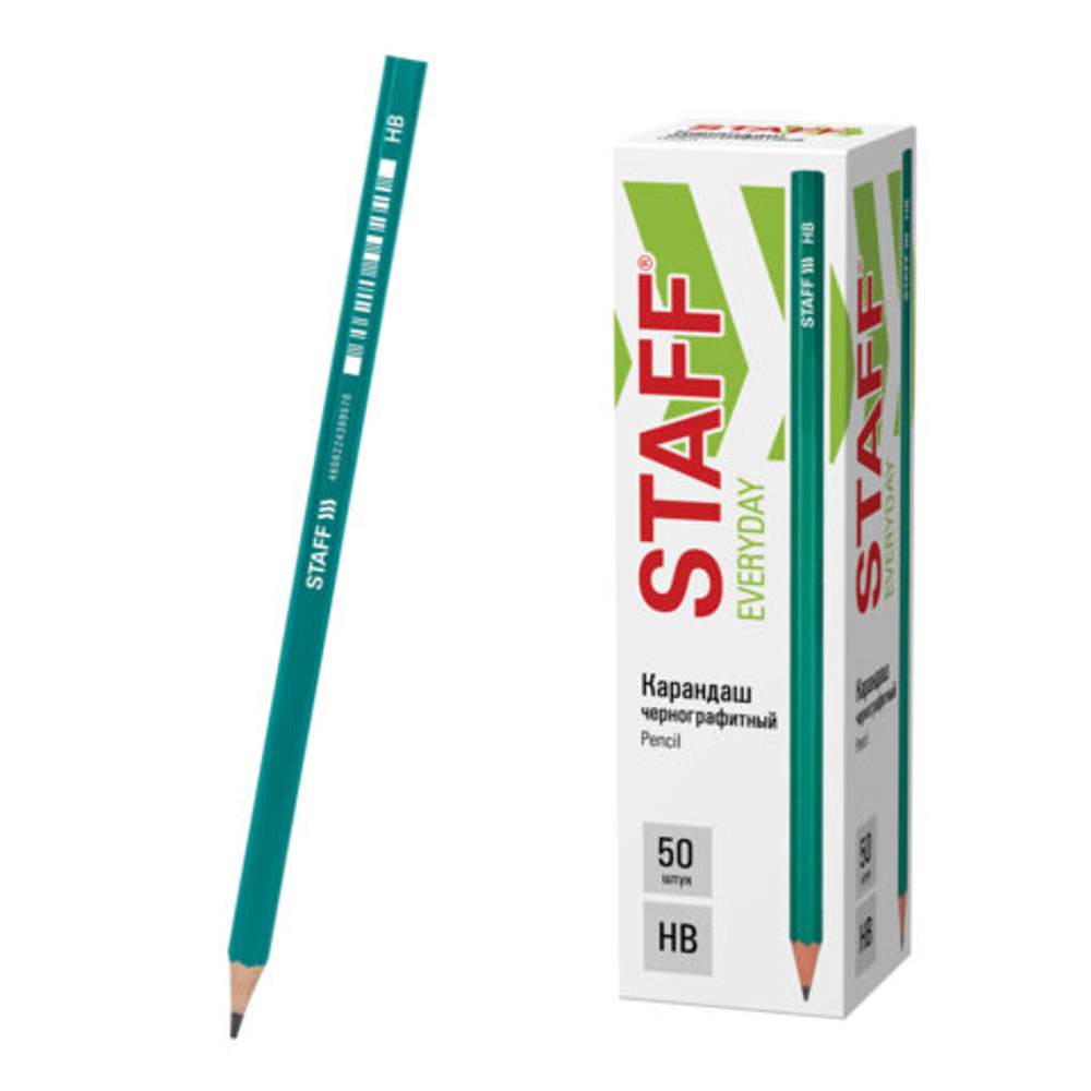 Карандаш чернографитный STAFF "EVERYDAY" BLP-GRN, 1 шт., НВ, пластиковый, корпус зеленый, 181938