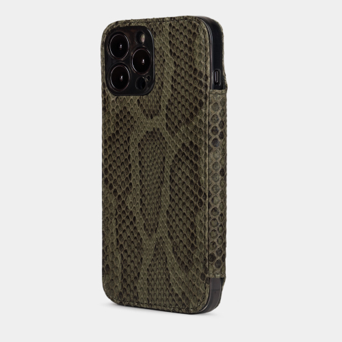 Чехол для iPhone 15 Pro Max из кожи питона, зеленого цвета