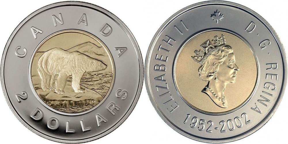 Канада 2 доллара, 2002 50 лет правления Королевы Елизаветы II XF