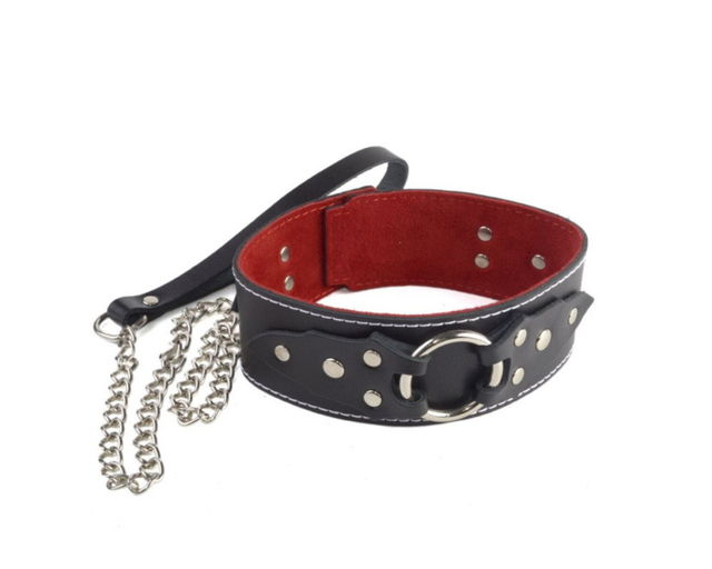 Кожаный ошейник с велюровой подкладкой