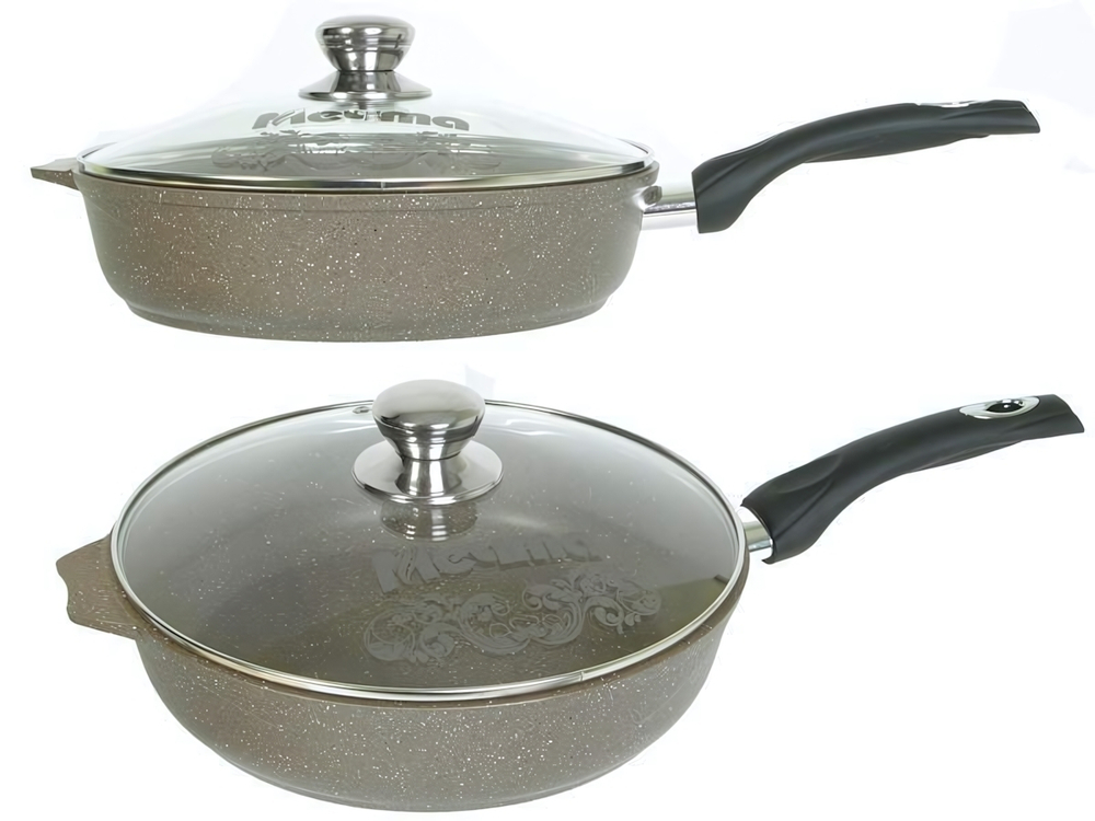 Сковорода 28см Гранит brown с несъемной ручкой и стеклянной крышкой