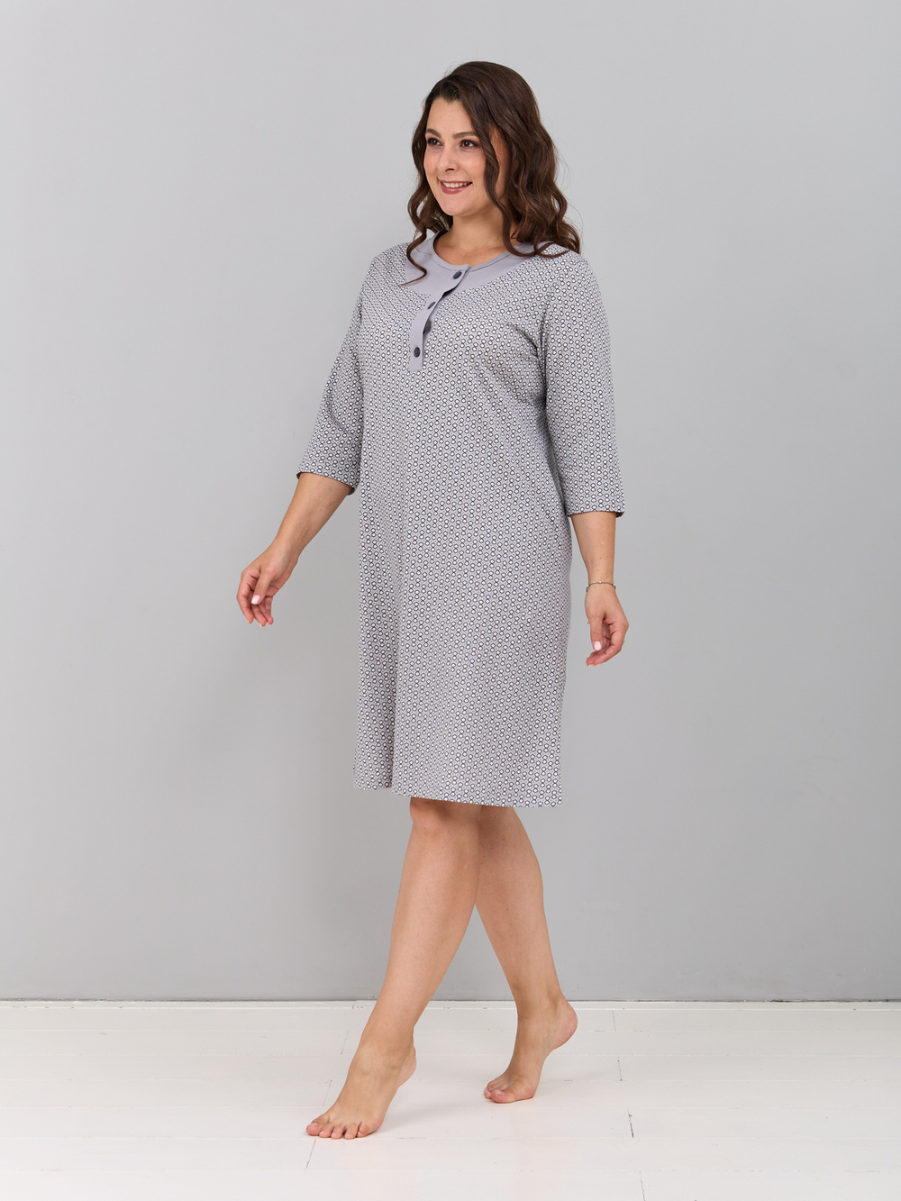 Ночная сорочка С-008/серый-экрюгорошки