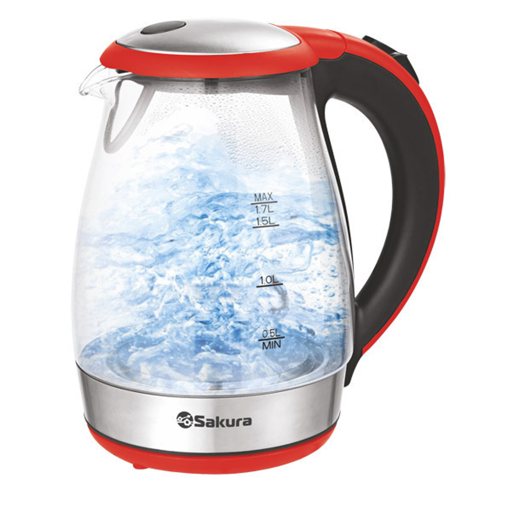 Чайник электрический 1,7л SA-2732BR стеклянный с LED подсветкой