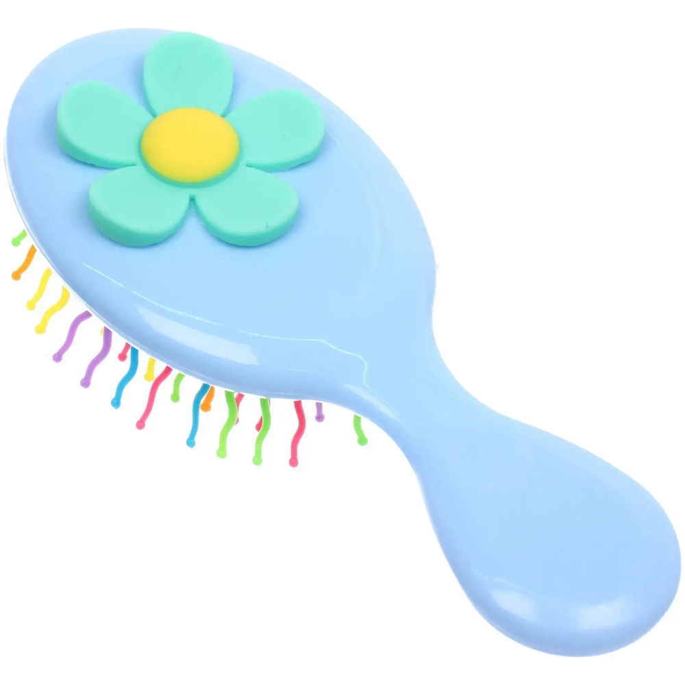 Расческа массажная детская и 2 резинки «МИЛА», ромашка, цвет голубой, 14*5,5см (пакет с подвесом)
