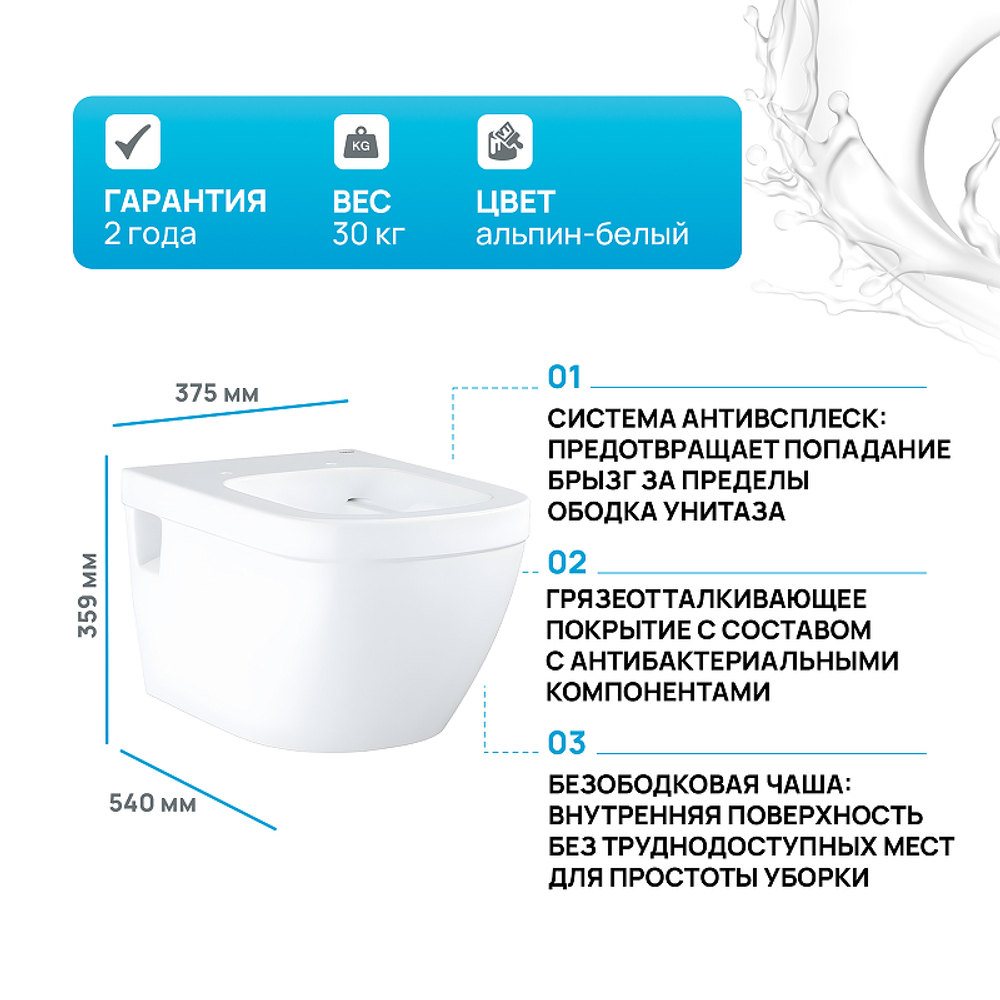 Унитаз Grohe Euro Ceramic 39538000 подвесной без сиденья
