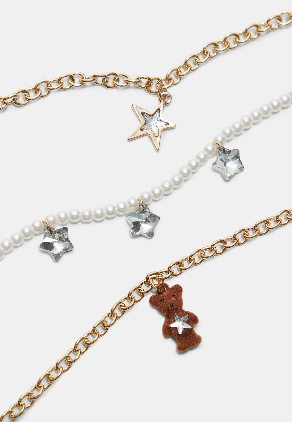 STRADIVARIUS Набор из 3 ожерелий с плюшевыми мишками, золотой