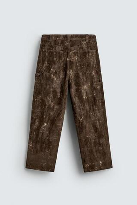 ZARA БРЮКИ КАРГО С АБСТРАКТНЫМ ПРИНТОМ, ШОКОЛАДНЫЙ