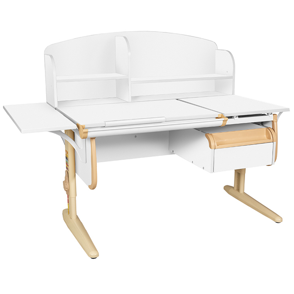 Растущая парта с навесной тумбой, задней и боковой полками Дэми СУТ 25-05-Б1НЗ (1500×880 мм)