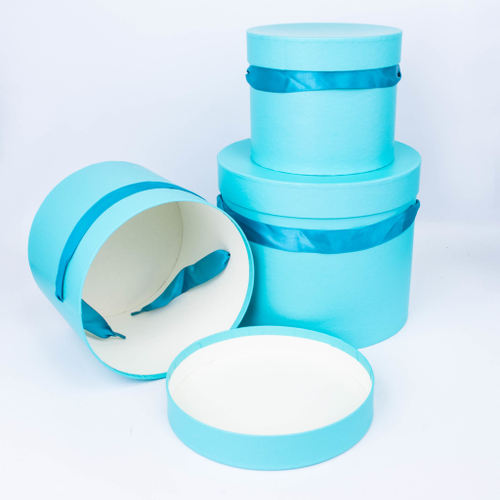 Коробки Тубус Однотонный с лентой. Набор 3 шт. Тиффани