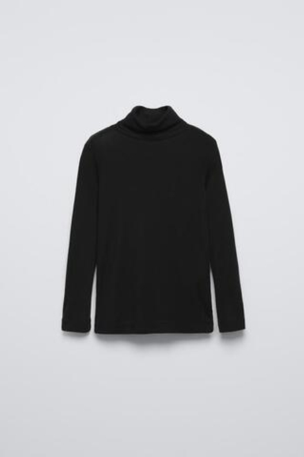ZARA ТОП ИЗ СМЕСОВОЙ ШЕРСТИ С ВЫСОКИМ ВОРОТНИКОМ, ЧЕРНЫЙ