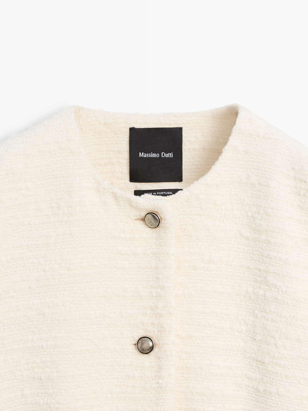 Massimo Dutti Жакет из смесовой шерсти с рельефным узором и пуговицами со стразами, белый