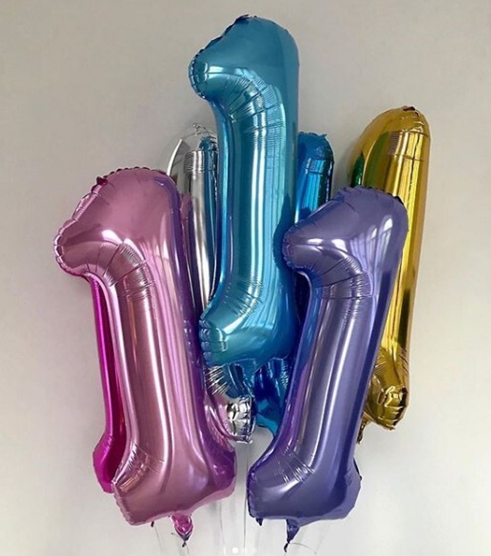 Шар (40"/102 см) Цифра, 1, Slim, Розовый, в упаковке 1 шт.