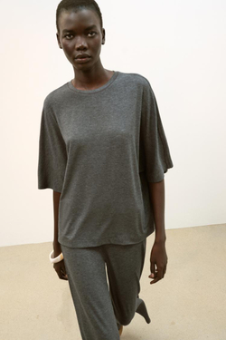 ZARA ТОП С РУКАВАМИ «ЛЕТУЧАЯ МЫШЬ», МЯГКИЙ СЕРЫЙ