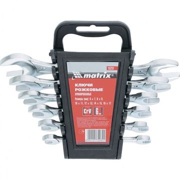 Набор ключей рожковых, 6 х 17 мм, 6 шт., CrV, хромированные Matrix 15231