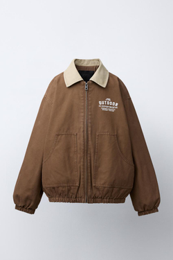 ZARA КУРТКА С КОНТРАСТНЫМ ВОРОТНИКОМ, КОРИЧНЕВЫЙ