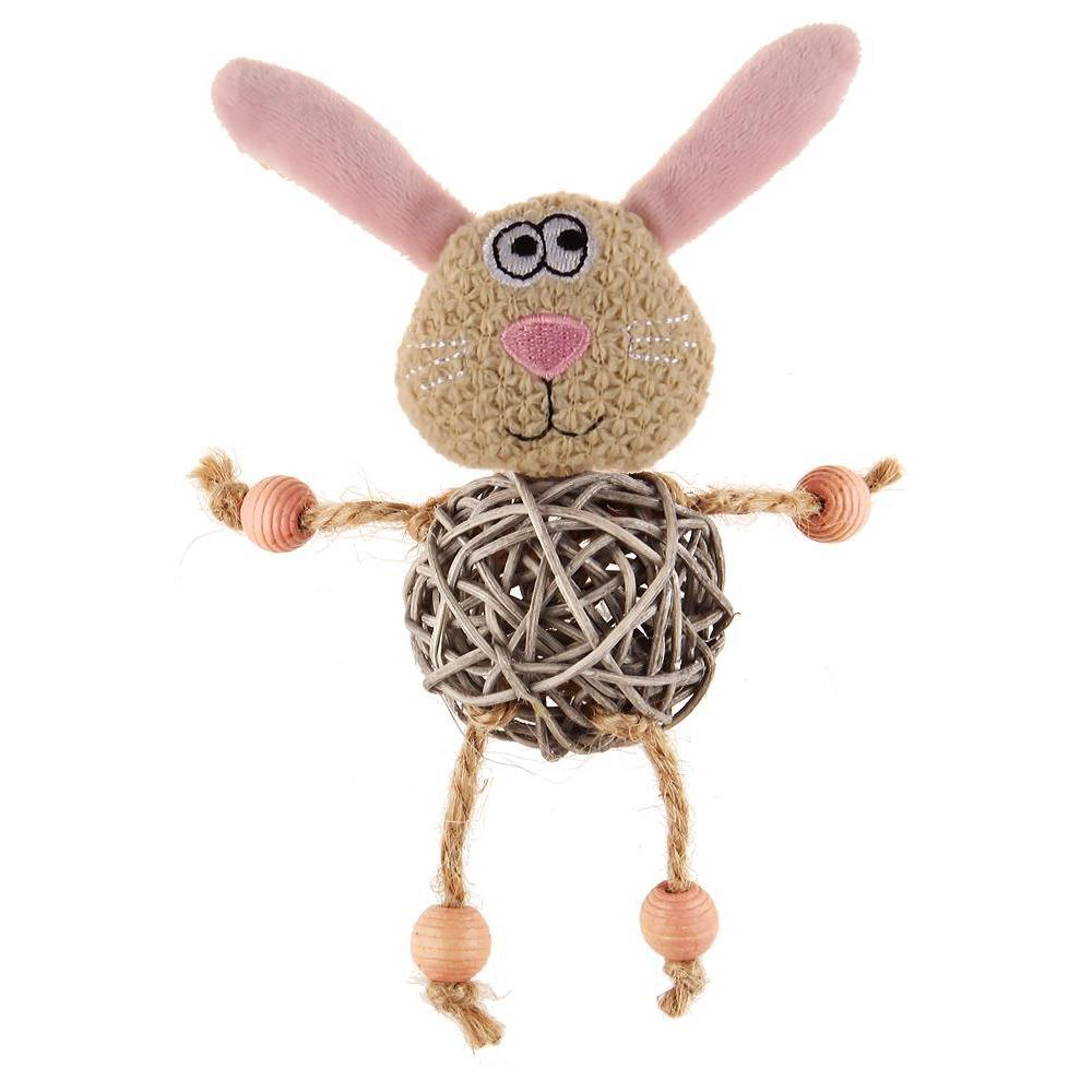 75522 Игрушка для кошек Зайчик с плетеным мячиком и колокольчиком 8см, серия CATCH & SCRATCH ECO