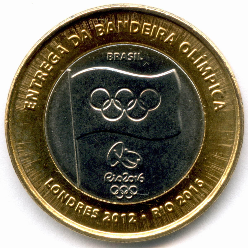 1 реал 2012 год. Бразилия. XXXI летние Олимпийские Игры в Рио - Эстафета передачи олимпийского флага. Биметалл AUNC