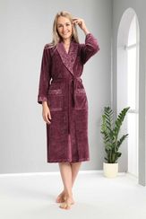 Халат женский  велюровый 0377 фиолетовый Clara NUSA Турция