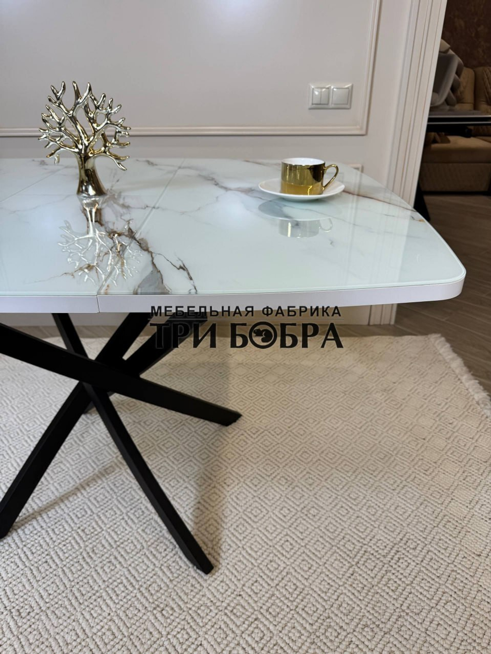 Кухонный раздвижной стол "Танго", белый мрамор