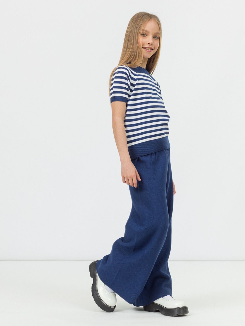 Джемпер для девочки с коротким рукавом AT1012 сапфир-белый