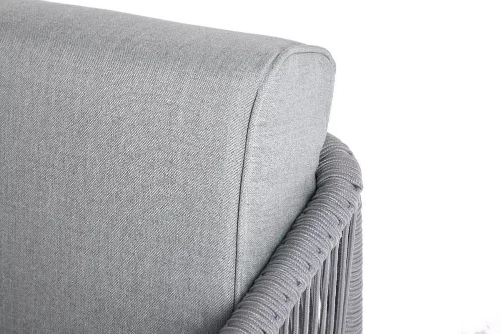 "Канны" левый модуль плетеный из роупа, каркас алюминий белый шагрень, роуп светло-серый круглый, ткань светло-серая