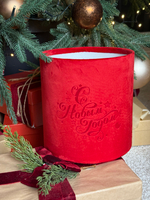 Шляпные коробки в натуральной бархатной ткани с принтом к Новому Году.