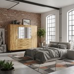 Шкаф для одежды Флеверс из массива дуба, 240х190х62 см, 4 двери 3 ящика, на металлических ножках