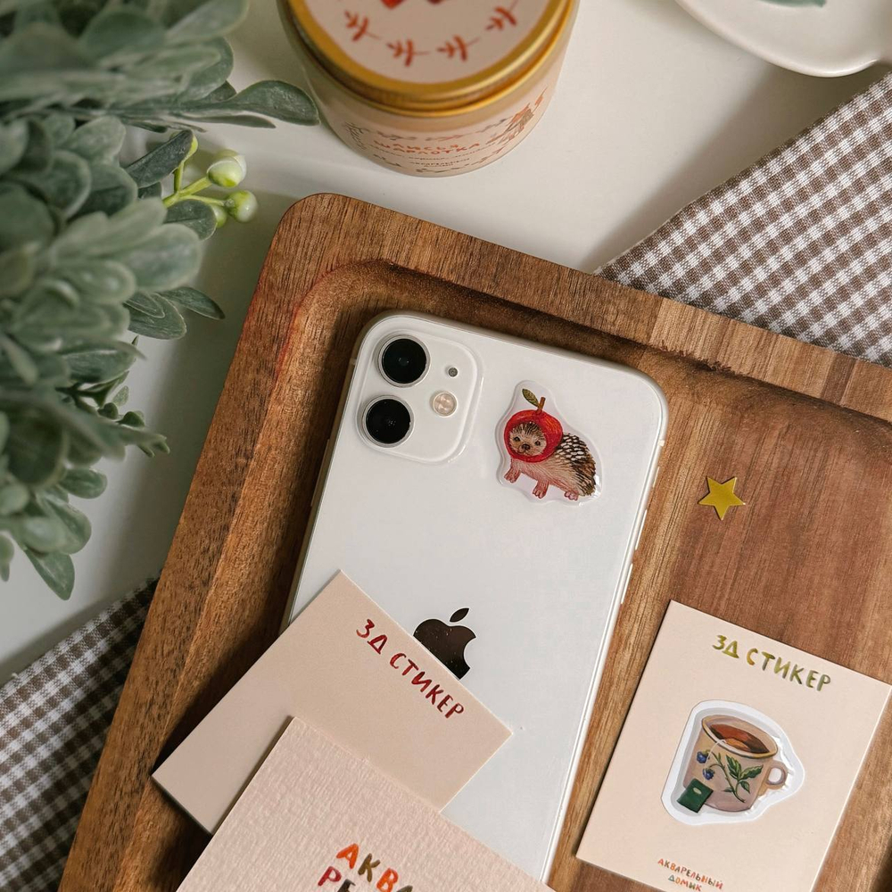 3-д стикер "ёжик-яблочко"