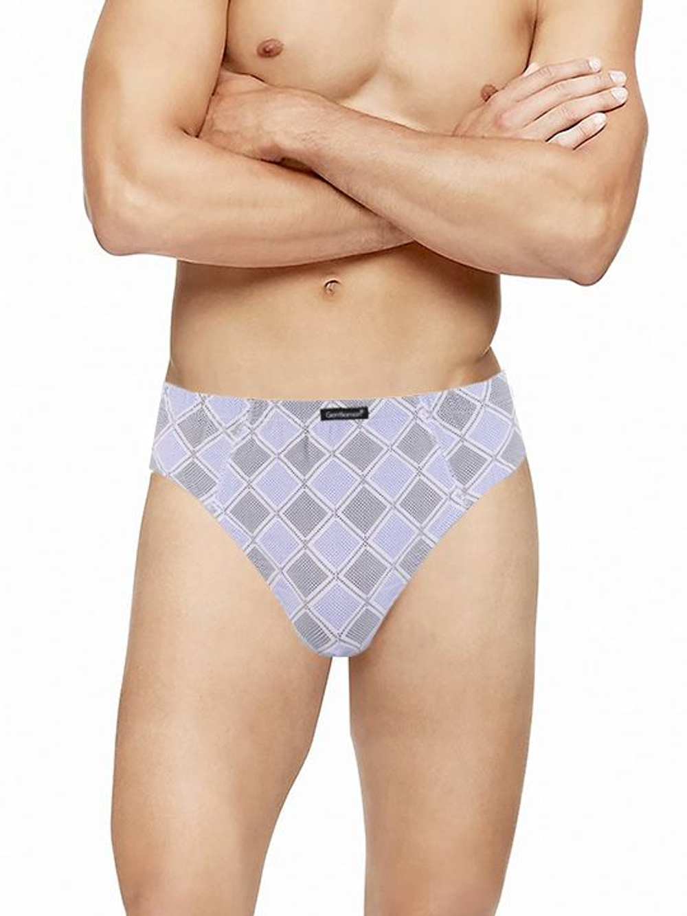 Мужские трусы-слип с ромбовидным узором - 2 шт. (Размер: L) (Цвет: синий с голубым)