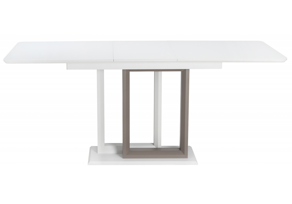 Стол стеклянный Woodville на тумбе Санса 140 белая шагрень, грей