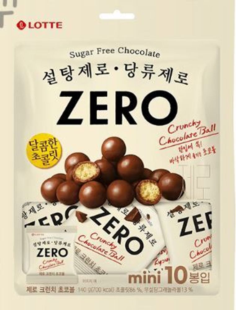Шоколадное драже без сахара ZERO Crunchy Chocolate Ball (Лотте ЮКорея), 140г