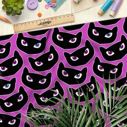 Ткань бифлекс чёрные коты на розовой ткани