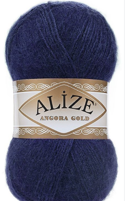 ALIZE "Angora Gold Simli", 10% мохер, 10% шерсть, 5% металлик - 75% Акрил, 100 гр, 550 м, 58 тёмно-синий