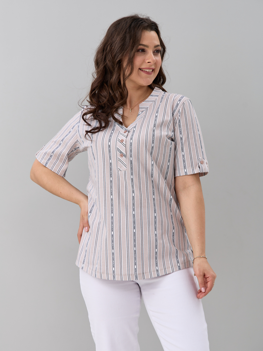 Блузка БЛ-122/бежевый-полоскабуквы