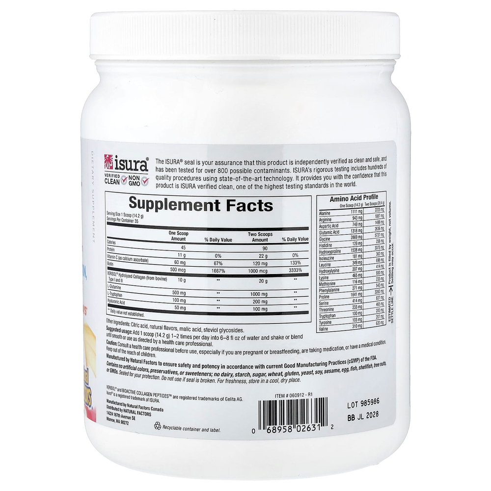 Natural Factors, Total Body Collagen, биоактивные пептиды, апельсин, 500 г (1 фунт 1 унция)