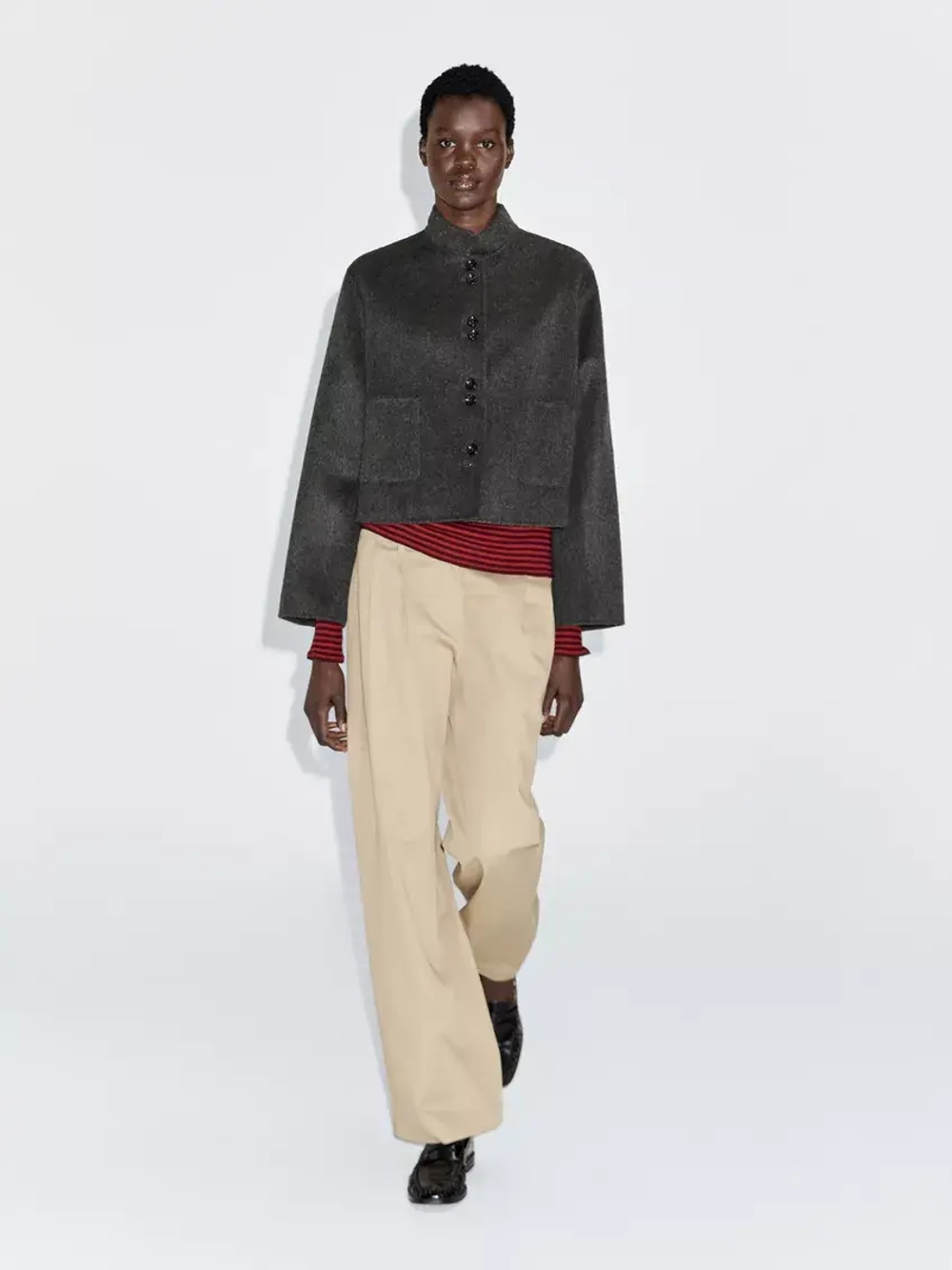 Massimo Dutti Короткая двубортная куртка из смесовой шерсти, темно-серый