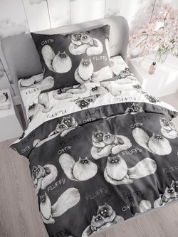 Постельное белье поплин Сказка "Fluffy/Флиппи" 1,5-сп Наволочка 50х70 см 1 шт Простынь 150x215 см Пододеяльник 145x215 см