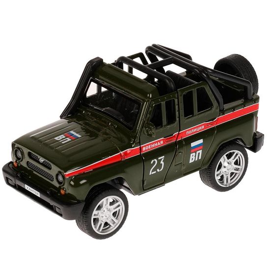 Машина металл UAZ HUNTER ВОЕННАЯ ПОЛИЦИЯ 11,5 см, двери,багаж, зеленый, кор. Технопарк