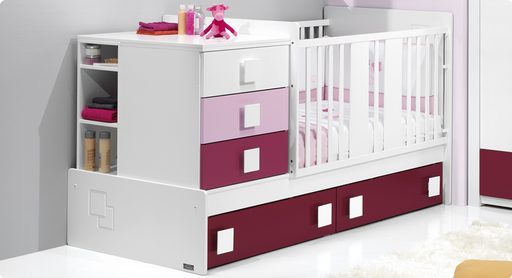 Детская кроватка-трансформер Trama Branco Mate / Degrade Fucsia серия Combi Light