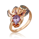 Кольцо «Ирис» из красного золота с аметистами, хромдиопсидами и эмалью