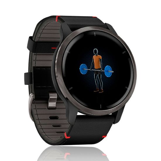 Смарт часы Garmin Venu 2, черные с серым безелем и кожаным ремешком 010-02430-21