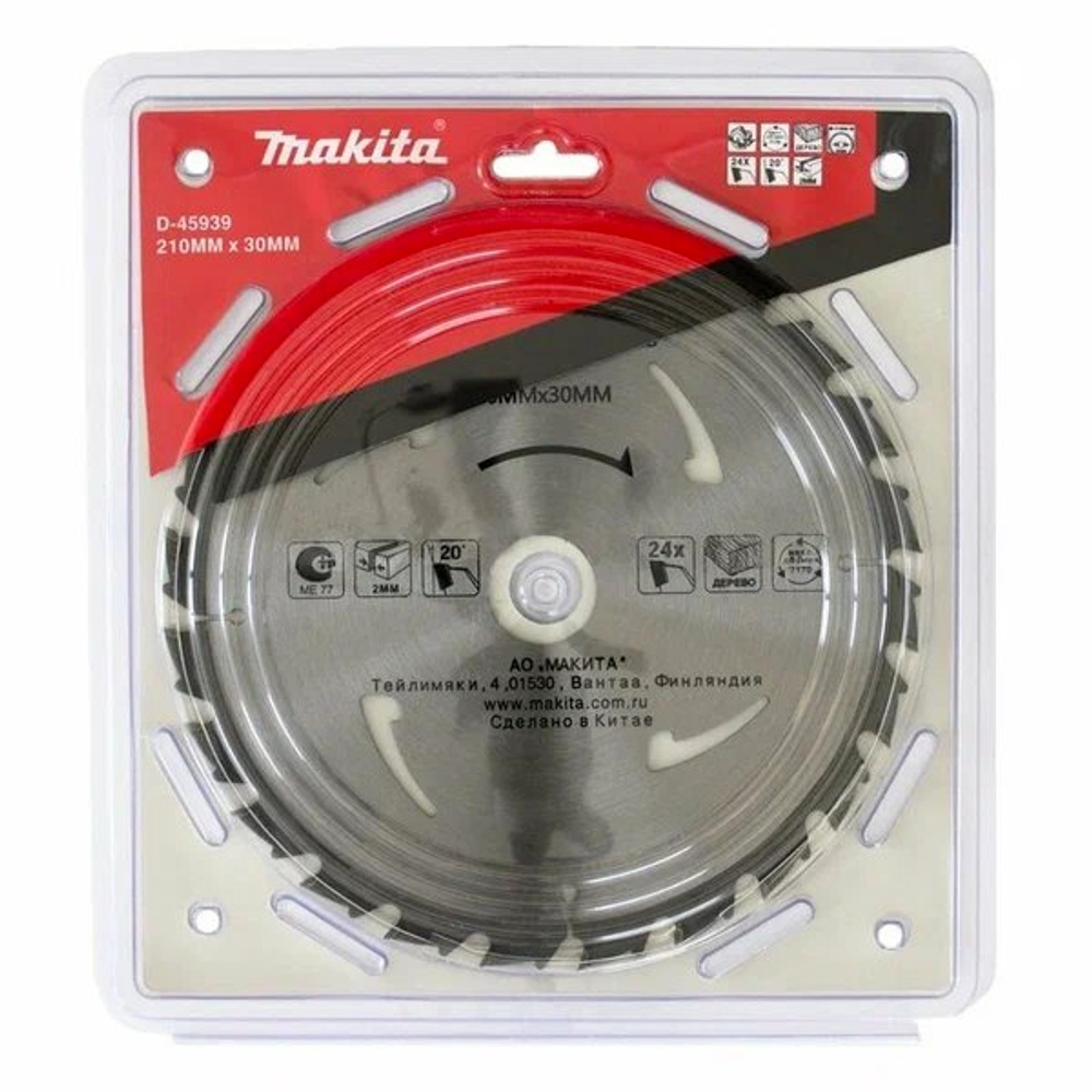 Пильный диск для дерева, 210x30x2/1.3x24T Makita D-45939 T.C.T. 190 x 30 x 1.3 мм 40T Дерево