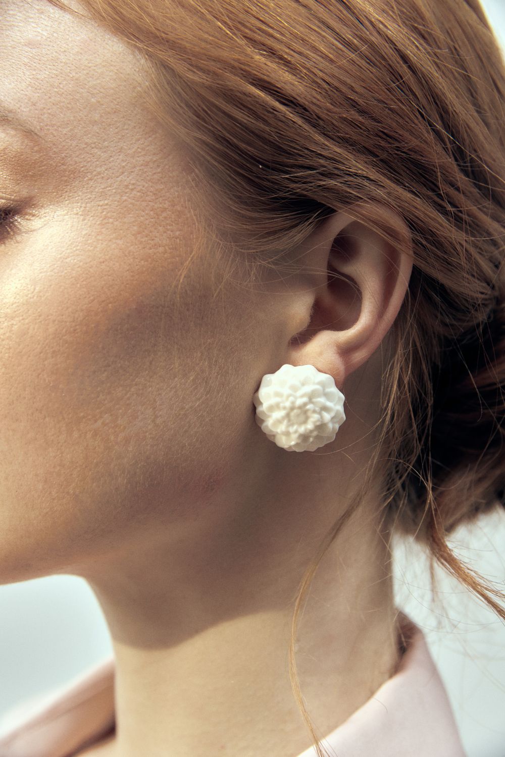 Серьги Георгин, белый фарфор