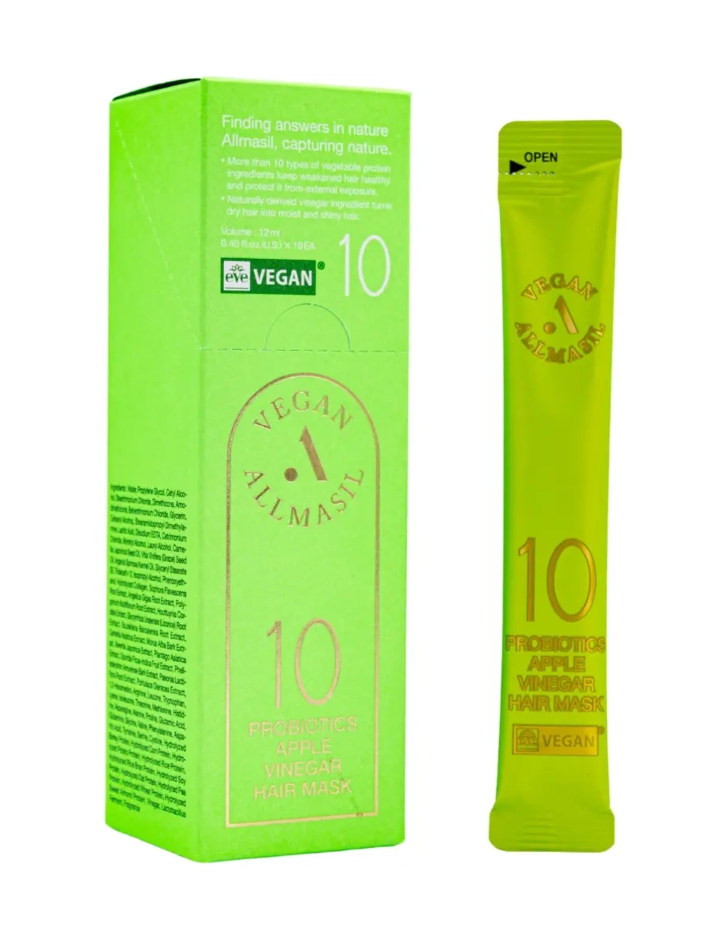ALLMASIL - МАСКА ДЛЯ ВОЛОС ПРОТИВ ПЕРХОТИ С ЯБЛОЧНЫМ УКСУСОМ 10 PROBIOTICS APPLE VINEGAR HAIR MASK STICK POUCH, 12 МЛ * 10 ШТ