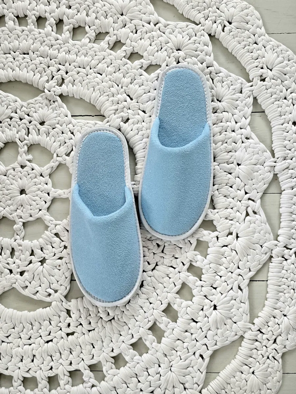 Тапочки трикотажные махровые небесно-голубой