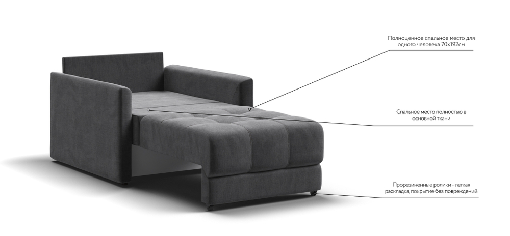 Босс Лофт кресло-кровать Велюр Монолит серый