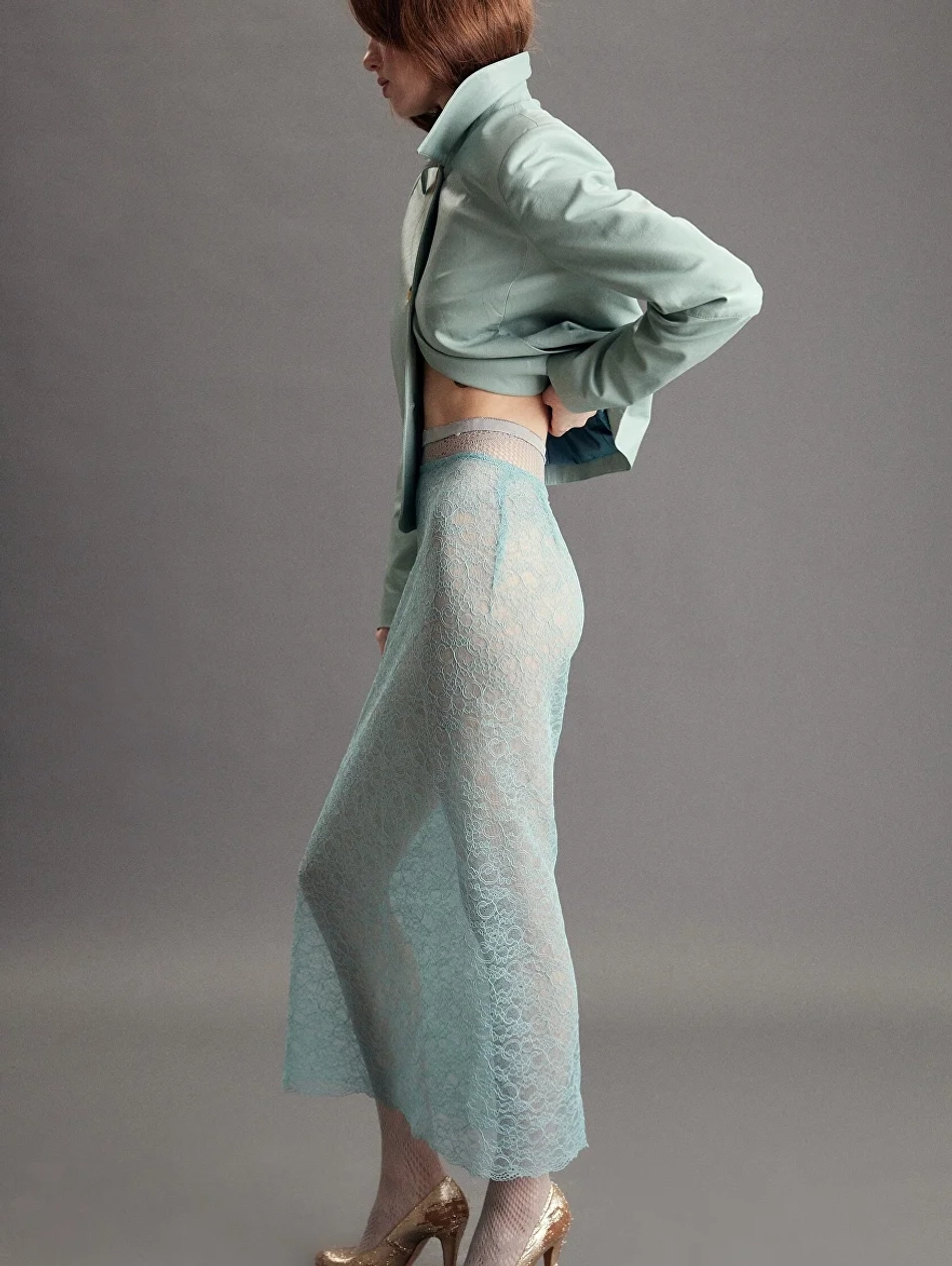 Юбка из кружева мята